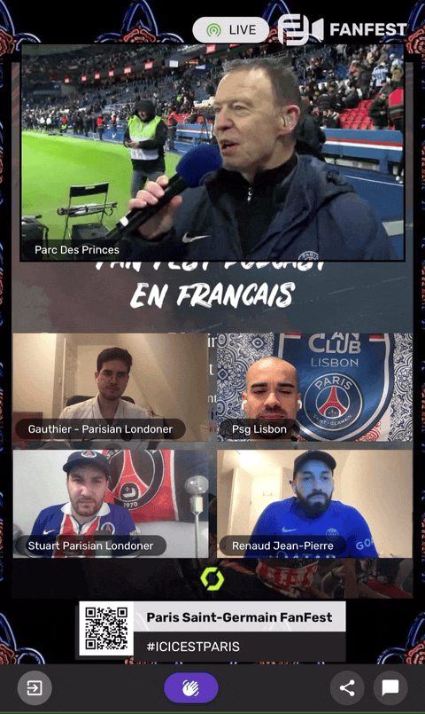 FanFest application with a hoster broadcasting from Parc Des Princes